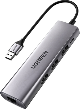 USB-хаб Ugreen CM266 USB A 3.0 - USB 3.0 x 3 RJ45 Micro USB Серая (60812)