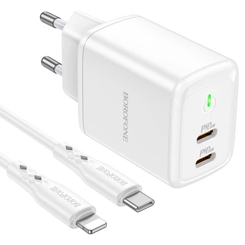 Зарядне мережеве BOROFONE BN9 Reacher (2/PD 35W) Lightning - Type-C Білий
