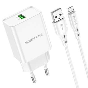 Зарядне мережеве BOROFONE BN5 Jingrui (1USB 3A 18W QC3.0) Micro USB Білий