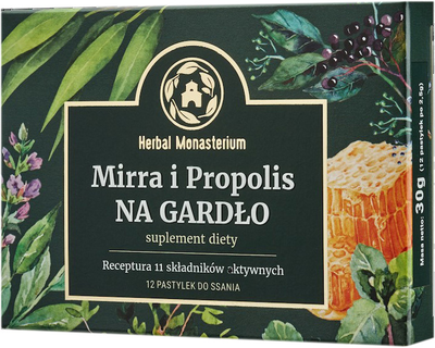Suplement diety Herbal Monasterium Mirra i Propolis na gardło 12 pastylek (5906874431122)