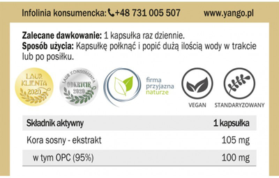 Suplement diety Yango Opc z kory sosny 90 kapsułek bioflawonoidy (5904194060824)
