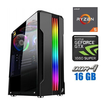 Игровой ПК Tower AMD Ryzen 5 3600 (6(12) ядер по 3.6-4.2 GHz) NEW / 16GB DDR4 NEW / 480GB SSD NEW + 500GB HDD / GeForce GTX 1660 Super, 6GB GDDR6, 192bit / 600W NEW б/у