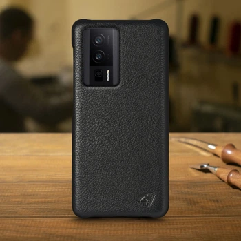 Кожаная накладка Stenk Cover для Xiaomi Poco F5 Pro Чёрная (74149)