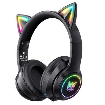 Накладні навушники ONIKUMA Bluetooth Gaming CAT with LED B90, 800mAh, BT5.0, AUX, 800mAh, 15h, black
