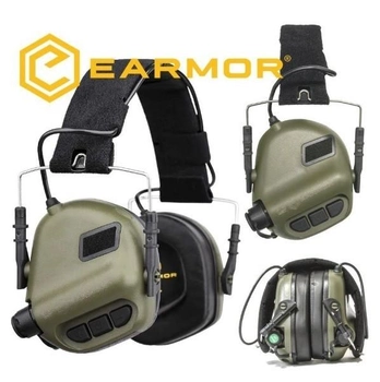 Активні захисні навушники Earmor M31 FG(MOD3) з кріпленням на голов під шолому, каску ORIGINAL ( Зелений )