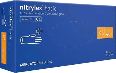 Рукавички нітрилові оглядові Mercator Medical Nitrylex BASIC blue нестерильні неприпудрені XS 100 шт