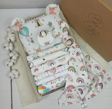 Набор для новорожденного: 6 пеленок, подушка и муслиновый комфортер a.l.babybox Лесные жители