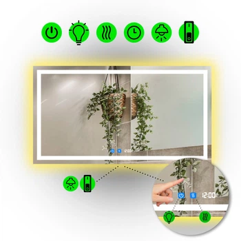 LED-дзеркало, 80x60см, з двома сенсорами, годинником, механічним вмикачем та підігрівом, модель Karnet (Karnet/800x600/5191/21/1)