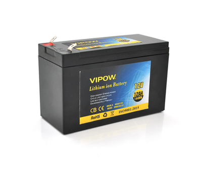 Акумуляторна батарея літієва Vipow 12 V 12A з елементами Li-ion 18650 з вбудованою платою ВМS, (3S6P) (151х65х94(100))мм