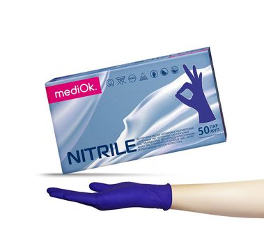 Рукавички одноразові, нітрилові MediOk, без пудри, фіолетові (розмір S, 100 шт), НФ-00000053