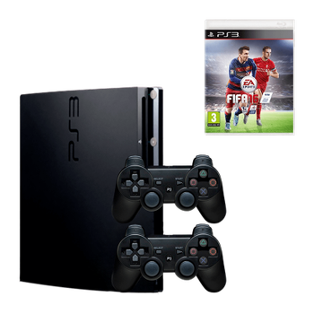 Набір Консоль Sony PlayStation Slim 320GB Black Б/У + Гра FIFA 16 Російська Озвучка Б/У + Геймпад Бездротовий RMC Black