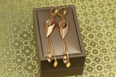 Сережки Xuping Jewelry підвіски об'ємний ромб 8.5 см золотисті