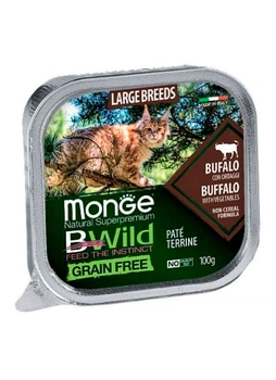 Влажный беззерновой корм Monge Cat Wet Bwild Grain Free с мясом буйвола для котят и кошек крупных пород (паштет), 100 г
