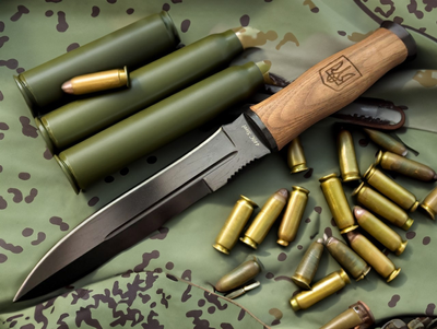 Нож Нескладной Військовий Тактический Черный с Гербом Украины