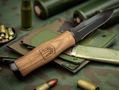 Нож Нескладной Військовий Тактический Черный с Гербом Украины