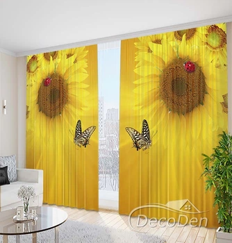 3D Фото Штори PHOTODECOR "Соняшник з метеликом і сонечком"