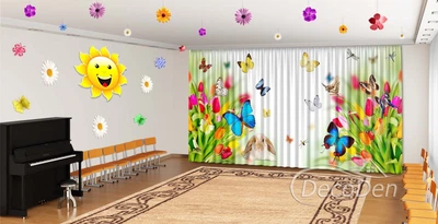 Весняні Фото Штори в дитячий сад PHOTODECOR "Тюльпани з кроликом"