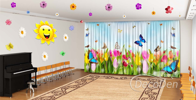 Весняні Фото Штори в дитячий сад PHOTODECOR "Тюльпани з сонечками і метеликами"