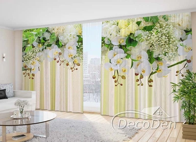 Фото Штори в зал PHOTODECOR "Ламбрекени з білих орхідей та троянд"