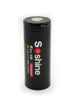 Аккумулятор 26650 3.7V 5500mAh Li-Ion с разъемом micro USB и платой защиты 26*69мм Soshine