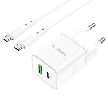 Зарядне мережеве BOROFONE BN7 (PD 20W) (1USB 18W QC3.0) Type-C - Type-C Білий