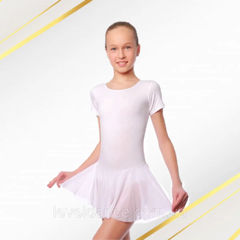 Купальник детский с коротким рукавом и юбкой из шифона 80(158-164) белый