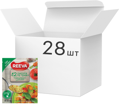 Упаковка приправы Reeva универсальной со вкусом овощей 12 Овощей и трав 60 г х 28 шт (4820179257335)
