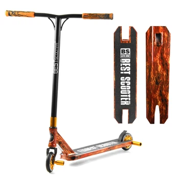 Трюковый самокат Best Scooter BS-77225 с рулевой системой HIC, колеса 110 мм, с принтом + 2 пеги, Оранжевое пламя
