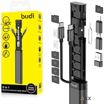 Смарт-адаптер Кардридер USB Type-C для ПК, для телефона та планшета 9в1 Budi Multi-functional Cable Stick microSD TF Black