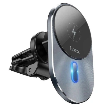 Автомобильный держатель для телефона с беспроводной зарядкой HOCO CA91 Magnetic Wireless Fast Charging 15W Max Черно-Серый (6931474753465)