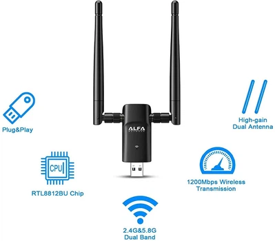 Usb Wi-Fi адаптер Alfa AWUS036ACU чип Realtek RTL8812BU