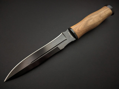 Нож Нескладної Мілітарі Тактичний Чорний з Дерев'яною Рукояткою MK34