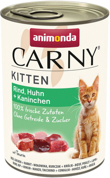 Mokra karma pełnoporcjowa dla kociąt i młodych kotów Animonda carny kitten smak: wołowina, kurczak i królik 400 g (4017721839723)