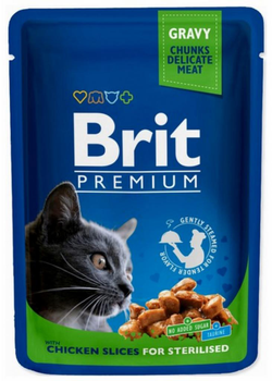 Вологий корм для стерилізованих котів Brit Cat скибочки курки в пакетиках 100 г (8595602506033)