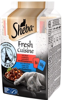 Вологий корм для дорослих котів Sheba саше Mini соус з білої риби, яловичина 6х50 г (4770608261757)