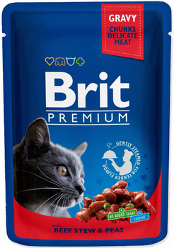 Вологий корм для дорослих котів Brit Cat Pouches beef stew & peas 100 г (8595602505982)