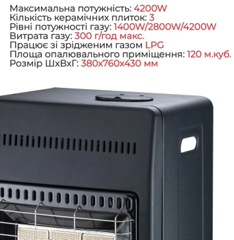 Газовий обігрівач Zilan ZLN2830 4200W Black (ZLN2830)
