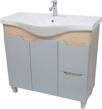 Тумба підлогова ВАНЛАНД Wood W-90 G сіра з умивальником Basic 90