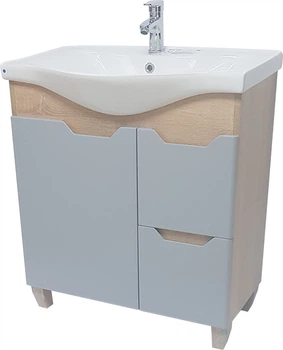 Тумба напольная ВАНЛАНД Wood W-75 G серая с умывальником Basic 75