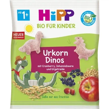 HiPP Bio дитячі снеки у формі динозаврів з журавлиною, смородиною та полбою