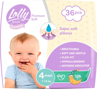 Подгузники детские Lolly Premium Soft Maxi 4 7-18 кг 36 шт (4820174981044)