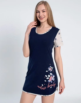 Жіноча нічна сорочка - Туніка Beauty 2XL Темно-синя + ПОДАРУНОК якісні шкарпетки