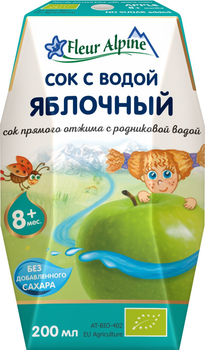 Сік органічний з природною водою Fleur Alpine ЯБЛУЧНИЙ прямого віджиму 200 мл (9002711027513)