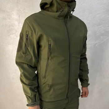 Мужская водонепроницаемая куртка Softshell с капюшоном и вентиляционными молниями олива размер S