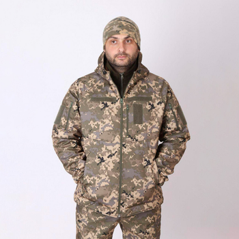Мужская демисезонная Куртка Softshell с капюшоном / Водонепроницаемый Бушлат на флисе пиксель размер 48