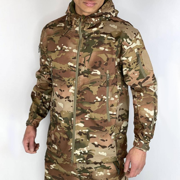Мужская утепленная Куртка с капюшоном Soft-shell / Бушлат на флисе мультикам размер L
