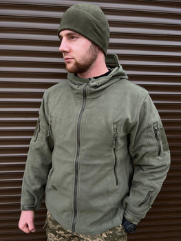 Мужская флисовая Куртка с капюшном и панелями под шевроны олива размер XL
