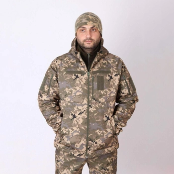 Мужская демисезонная Куртка Softshell с капюшоном / Водонепроницаемый Бушлат на флисе пиксель размер 58