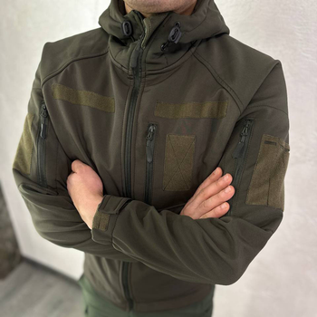 Чоловіча водонепроникна Куртка Softshell з капюшоном та липучками під шеврони олива розмір XS