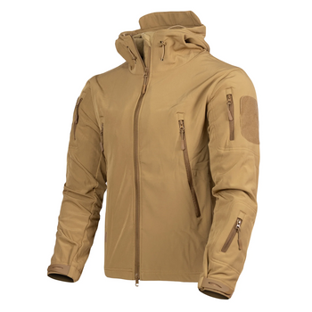 Мужская демисезонная Куртка с капюшоном Softshell Shark Skin 01 на флисе до -10°C койот размер XXXL
